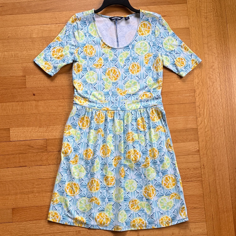 Land’s End Citrus Print Short Sleeve Dress with Pockets